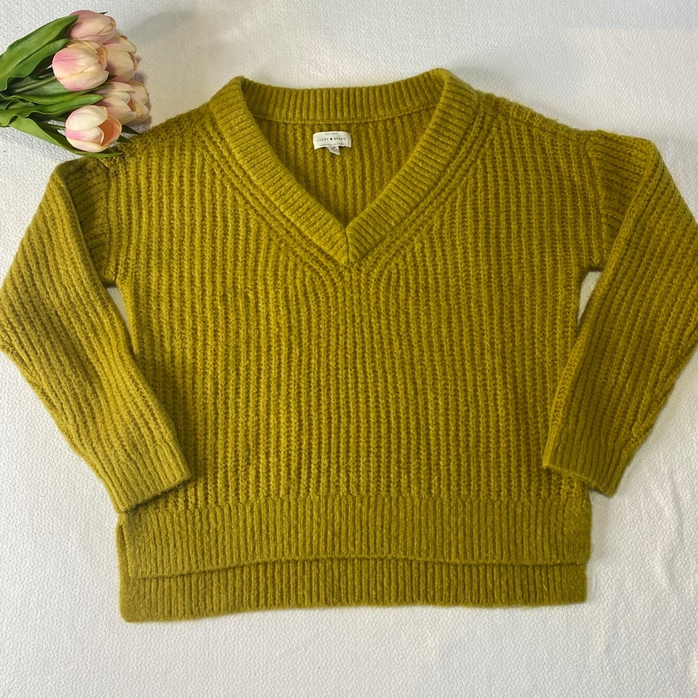 Lucky Brand Acid Green V Neck Sweater